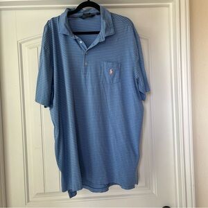 Polo Golf Ralph Lauren Stretch Lisle Light Blue Polo Striped Shirt XXL Cotton